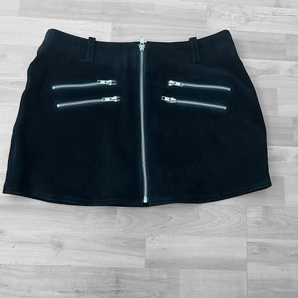 Understated Texas Suede Leather Black Mini Skirt Size Small